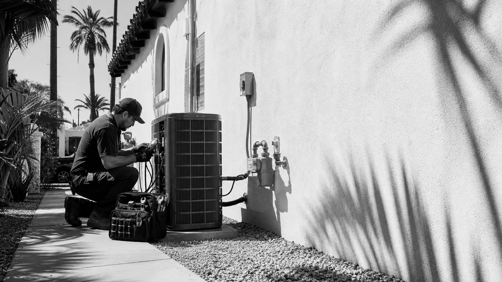 Los Angeles HVAC, plumbing, and electrical technician on a service call